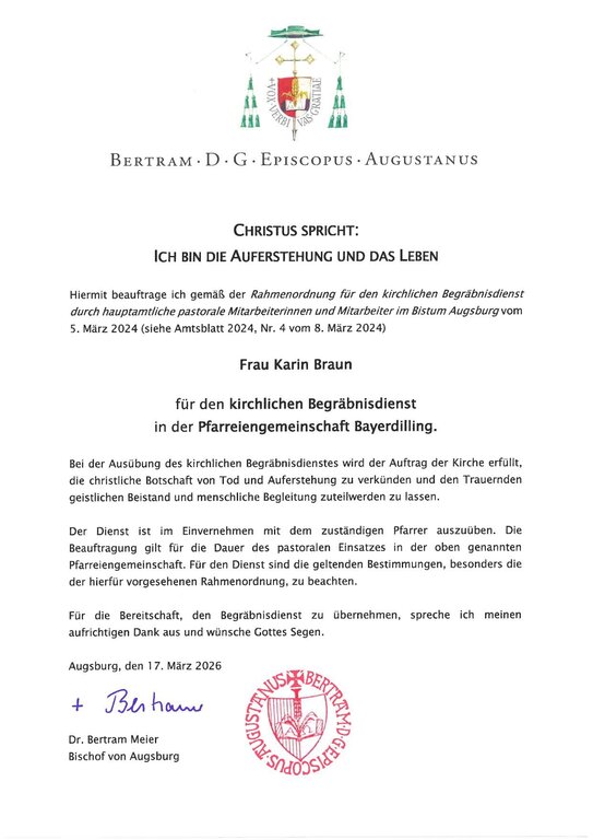Beauftragung Beerdigungsdienst Bischof Bertram 1