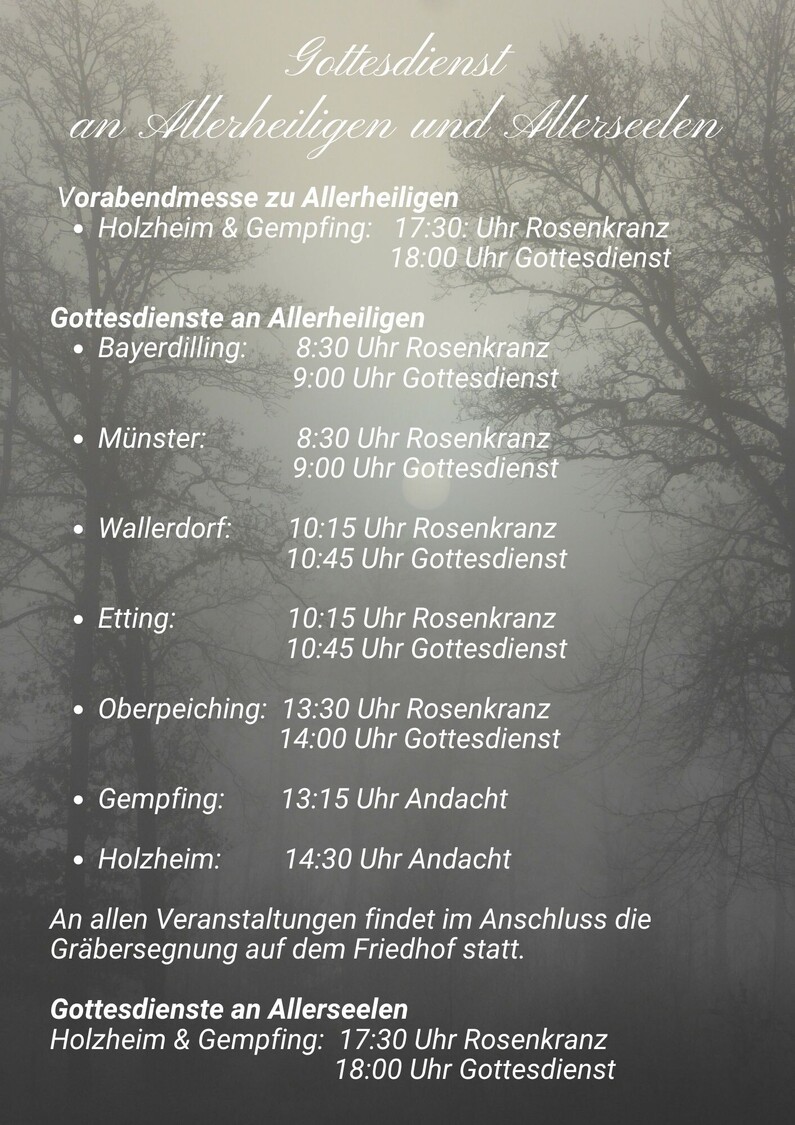Gottesdienste an Allerheiligen & Allerseelen in unserer PG