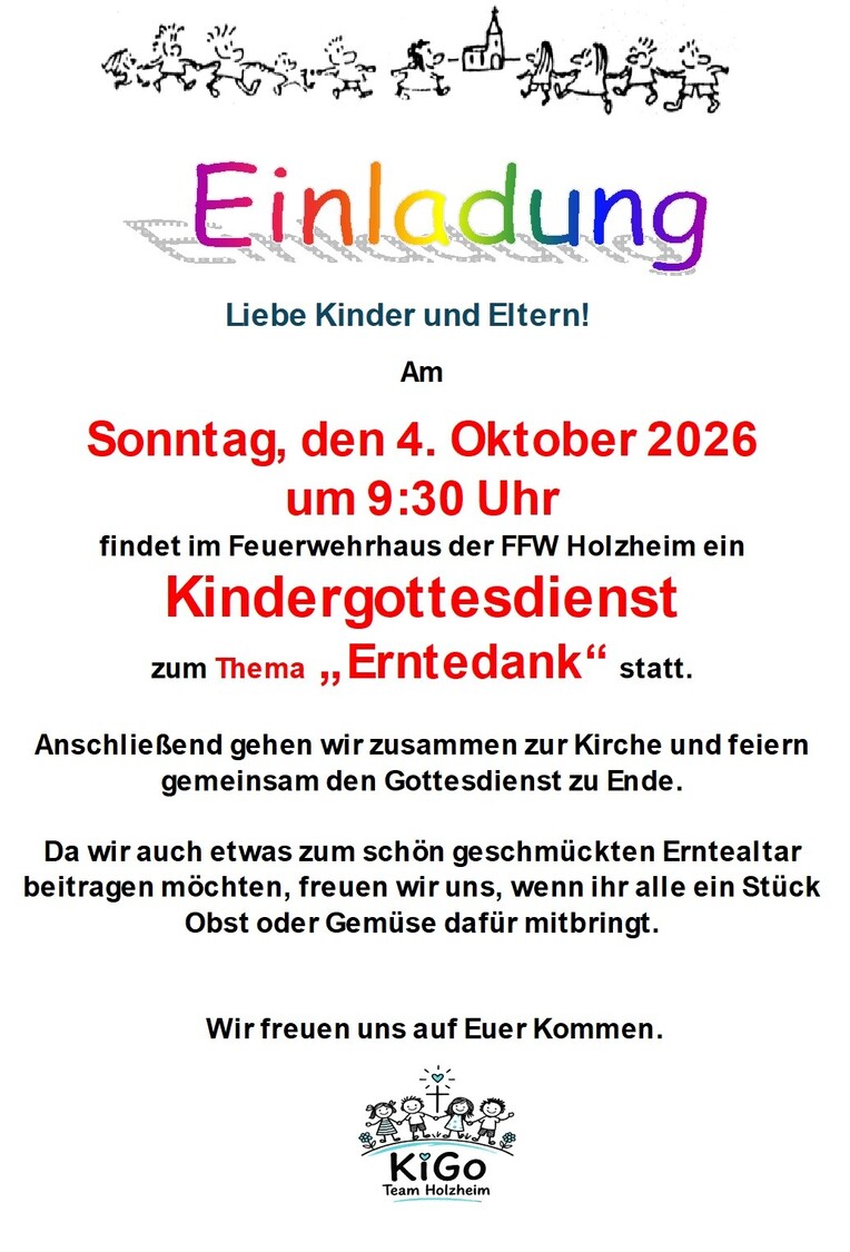 Kindergottesdienst zu Erntedank in Holzheim