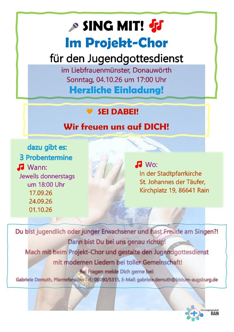 Projektchor in der Pfarrkirche St. Johannes in Rain - Einladung an alle Kinder und Jugendliche